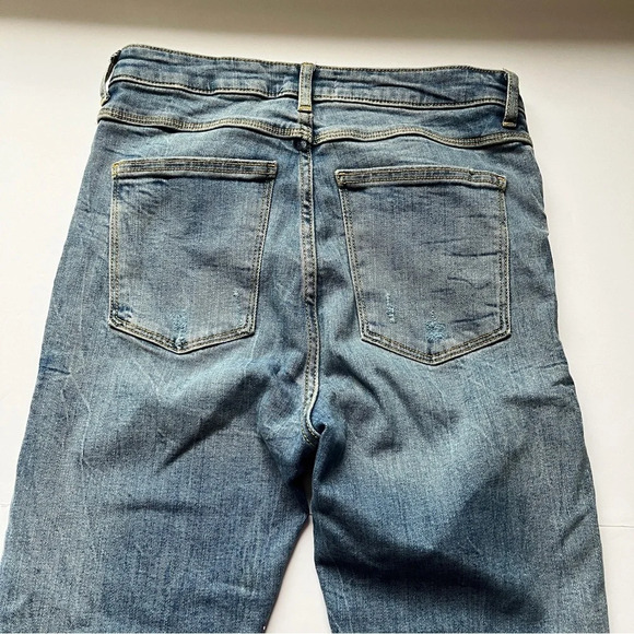Zara Woman Distressed Jeans Denim Raw Hem High Waisted Skinny Stretch Blue Sz 8 - Picture 14 of 15